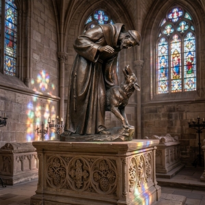 Exquise figurine antique en bronze finition vieillie, représentant un moine, un <span class=keywords><strong>loup</strong></span>, un ange ou une fée - Sculpture d'art religieux et spirituel de luxe - Product Image 6