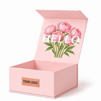 Boîte d'emballage en carton rigide de luxe avec impression numérique de logo floral en couleur rose personnalisée, fermeture magnétique, boîte à rabat, emballage en papier