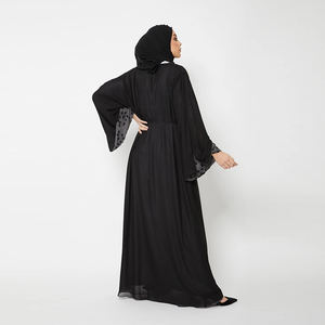 Kaftan de couleur unie pour femmes musulmanes, robe de dubaï, paillettes perlées, accessoires <span class=keywords><strong>Khaliji</strong></span>, à volants, Abayas Abay, 2022 - Product Image 3