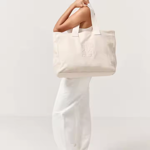 Công suất lớn bông vải tote túi với logo tùy chỉnh thêu tự nhiên Thêm lớn vải Tote Túi - Product Image 5