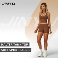 Set Yoga Wanita - Atasan Halter Tank Top Bahan Sport Lembut & Celana Pendek Pinggang Tinggi, Setelan Bernapas dan Nyaman