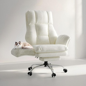 Chaise de bureau ergonomique en velours blanc, grande et haute, pour la maison ou le bureau, avec siège large et fonction massage, idéale pour les cadres. - Product Image 2