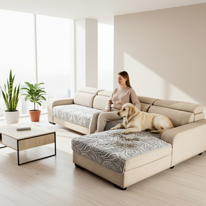 Housse de canapé sectionnel moderne pour salon, en jacquard dentelle avec motif végétal tendance, imperméable, lavable, style uni délicat - Product Image 1