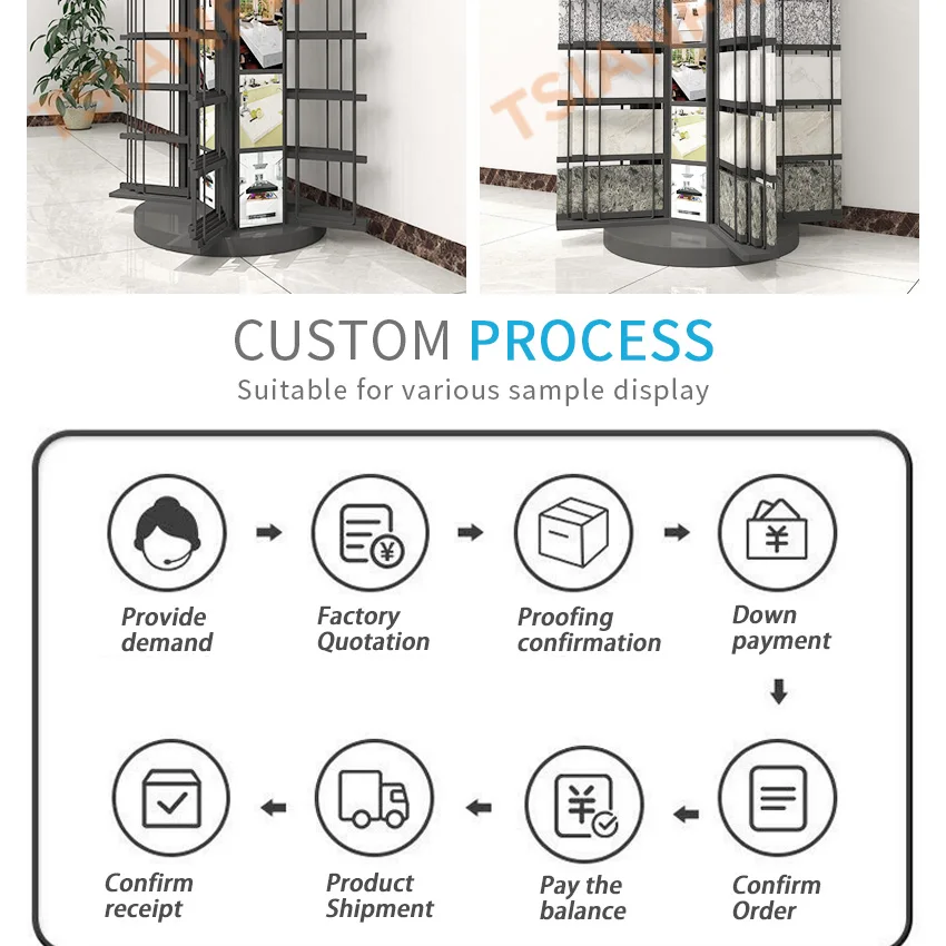 Tsianfan Design Metal Display Turning-Page Marble Granite Stone Quartz Floor Rack Porcelain Ceramic Tile Wing Display Stand