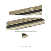 Moulure de cadre photo en pin massif 52x31mm, profil orné noir et argenté, pour peinture, miroir, décoration