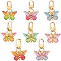 Ensemble de porte-clés papillon en strass colorés, bleu, rose, violet, plaqué or, petit cristal, pour sac à main, sac à dos, breloque de sac