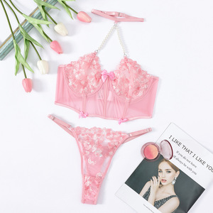 Vente en gros de soutien-gorge sexy 2 pièces en dentelle, ensemble de sous-vêtements ajustables à bonnets triangle pour femmes, fournisseur OEM, usine d'exportation - Product Image 2