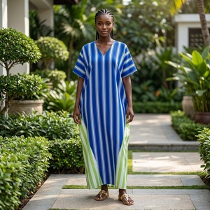 Robes Kaftan Musulmanes 2026 – <span class=keywords><strong>Robe</strong></span> Longue Décontractée Ample à Col en V Imprimé Rayé avec Poches pour Femme – <span class=keywords><strong>Robe</strong></span> Africaine Boubou - Product Image 3