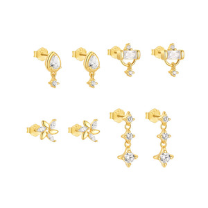 Pendientes de Plata de Ley S925 Nuevos, Pendientes de Zirconia Cúbica con Forma de Estrella y Flor, Joyería Simple para Mujer - Product Image 1