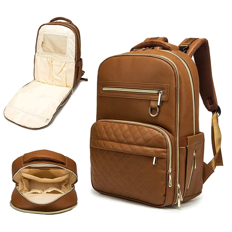 กระเป๋าเป้สะพายหลังสำหรับคุณแม่,กระเป๋าเป้สำหรับเดินทางทำจากหนังสีน้ำตาลกันน้ำได้ตามสั่ง