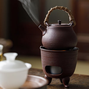 Ensemble chauffe-thé en poterie rustique Guanlan avec poignée, réchaud à alcool rétro chinois, portable pour le camping en extérieur - Product Image 3