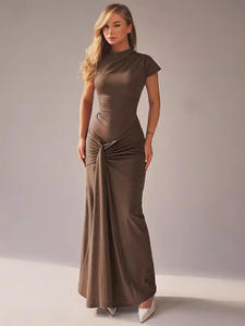 Spring New Fashion Temperament Regular Fit Vintage Sweet Solid High Waist <b>Pleated</b> Lace-up Short Sleeve Ladies Elegant Evening - Product Image 4