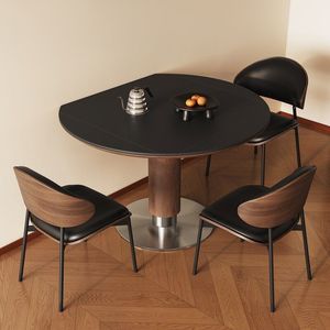 Table à manger ronde victorienne moderne pour petits appartements, plateau en pierre frittée, bois massif, table à manger 4 places - Product Image 1