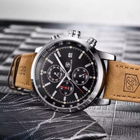Montre de luxe pour homme Benyar 5102 avec boîte, montre étanche tendance pour homme avec chronographe, date, aiguilles lumineuses, montre-bracelet pour homme