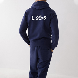Wholesale Custom Cheap Basics Solid Cotton <b>Navy</b> Blue Two Piece Sweatpants <b>Hoodie</b> and Pants Set <b>Men</b> - Product Image 4