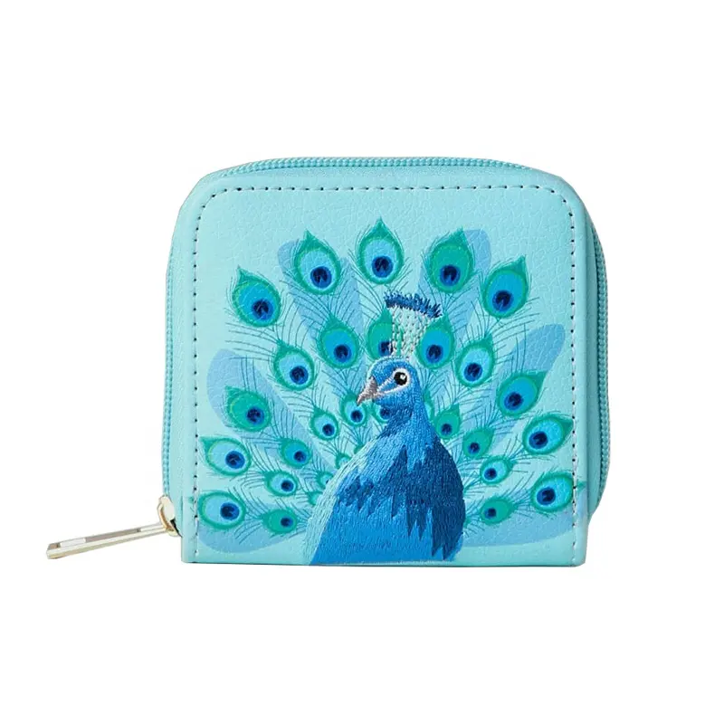女性のための高品質のデザイナーブランドPuレザースモールショートロゴカスタムピーコック刺Embroidery財布をリードすることで