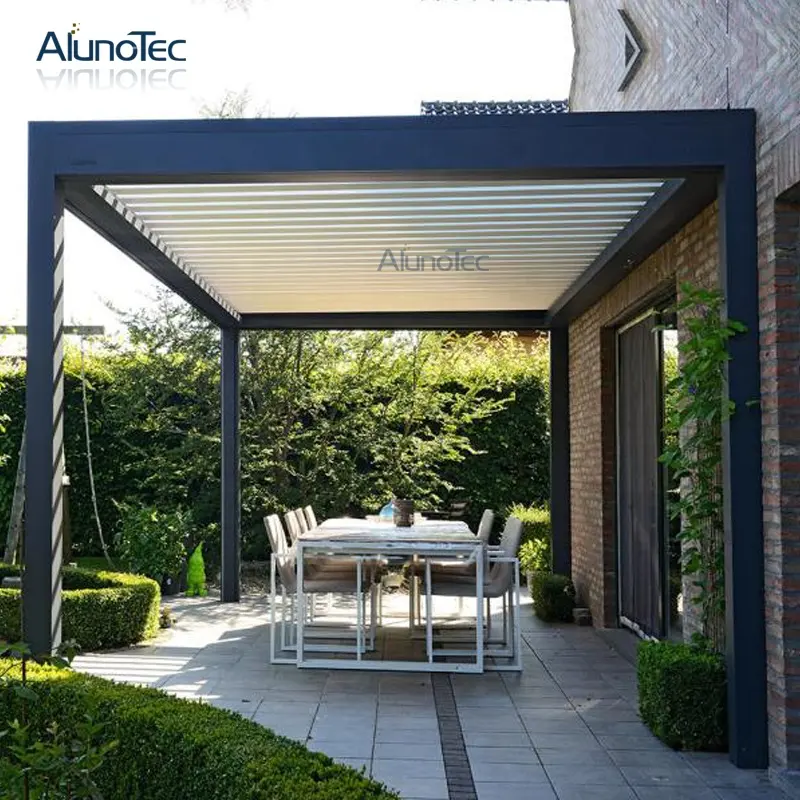 Pérgola moderna de aluminio para piscina, Gazebo de 3x4 con luces LED