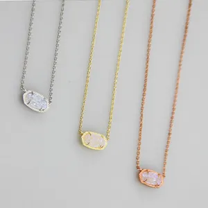New fashion 14k gold plated gemstone choker elisa rose quartz pendant necklace