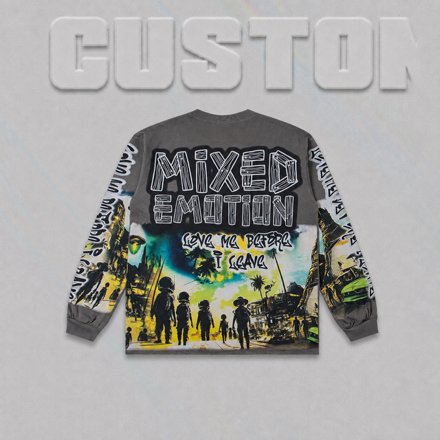 Custom American street hip-hop full-print cotton long-sleeve T-shirt