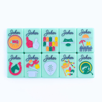 Set Mahjong Amerika Warna Hijau Mint Pastel dengan Cetakan Bunga Willow Segar yang Dilukis Tangan untuk Hiburan