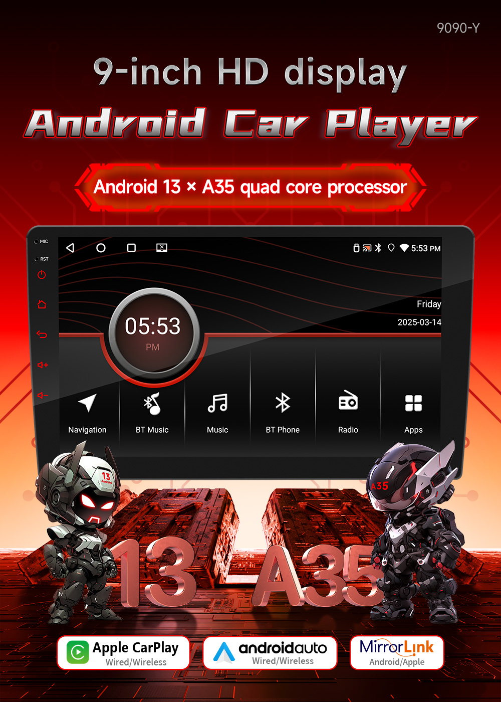 車 AndroidナビCortex-A35 4コア 4GB RAM 64GB ROM