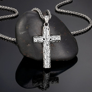 Celtic Pattern <b>Cross</b> Pendant Stainless Steel Two Tone <b>Men's</b> Necklace 60cm Everyday Wear - Product Image 2