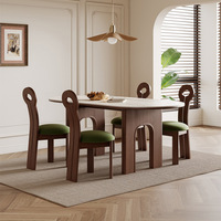 Table de salle à manger rétro en bois massif français dalle de roche en travertin de style milieu du siècle, table à manger en marbre et chaises armoire salon