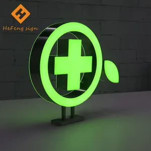 Custom Winkel Apotheek Cross Led Logo Teken Dubbelzijdig Buitenreclame Lichtbak