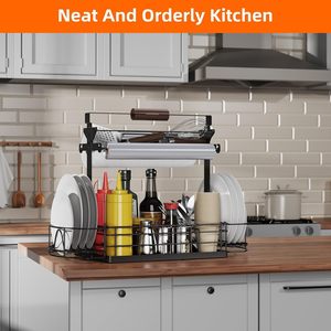 Organizador de Condimentos de Metal de 2 Niveles Oniya, Soporte Multifuncional para Parrilla de Barbacoa con Portarrollos de Papel para Restaurante o Cafetería - Product Image 4