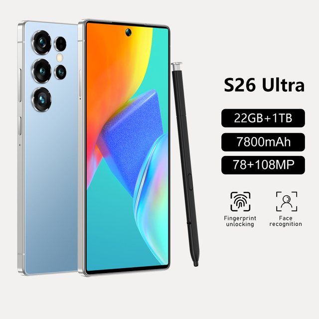 S26 Ultra 5G LTE Smartphone 22GB+1TB 8000mAh Snapdragon 8 Gen 4 10-Core 7.3"1440x3120 Face+Finger Unlock GPS Affordable5G12 Core