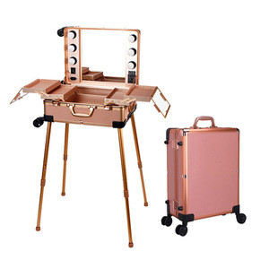 Valise de maquillage Obox 24 pouces avec lumière et miroir, professionnelle pour maquilleurs, utilisation en studio, métal, couleur unie - Product Image 4
