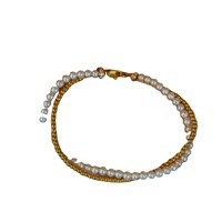Bracelet Chaîne Perles Double Rang Doré 5mm 18k Crème Mariage Mode Luxe Classique Réglable Sans Nickel Sans Plomb Tendance