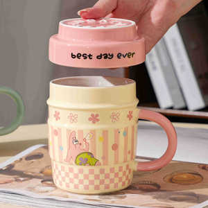 Mug en céramique co-marqué Bob l'éponge avec couvercle – Cadeau d'anniversaire ou de remise de diplôme de grande valeur pour fête – Tasse à eau au design de dessin animé pour filles - Product Image 3