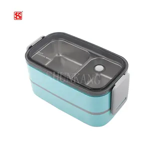 Plastic Voedsel Container 2 Tiers Tiffin Doos Composable Rvs Bento Lunch Box Met Bestek Set Accessoires