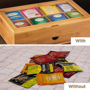 صندوق تخزين من الخيزران بغطاء مغناطيسي ونافذة أكريليك، منظم ذو طبقتين مستطيل الشكل لأكياس الشاي ومستلزمات المطبخ والمكتب - Product Image 3