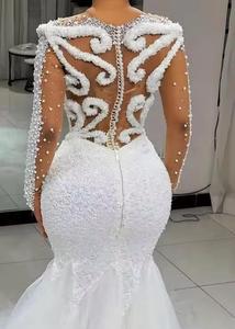 <span class=keywords><strong>Vestido</strong></span> de novia de sirena Africana Aso Ebi de talla grande personalizado, vestidos de novia para novia, ilusión, cuello en V, manga larga - Product Image 1