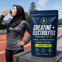 Créatine de haute pureté, électrolytes en stick, saveur citron, lime, pastèque, sans sucre, complément sportif pré-entraînement