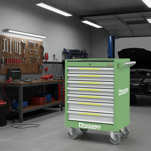 Armoire à outils roulante Fasano Tools à 7 tiroirs, verte, avec roulettes, pour réparation automobile - Product Image 3