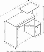 Bureau de jeu en bois avec plateau pour clavier coulissant et étagères latérales, design simple, poste de travail informatique assemblé, bac de rangement