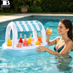 Bar <span class=keywords><strong>de</strong></span> buffet flottant gonflable avec auvent, en PVC épaissi, cabane chic à rayures, station <span class=keywords><strong>de</strong></span> boissons et <span class=keywords><strong>de</strong></span> collations pour piscine, plage, <span class=keywords><strong>lac</strong></span> - Product Image 1