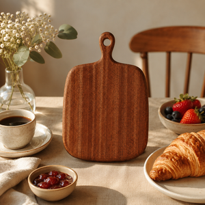 Tabla de cortar premium de madera de ébano con orificio para colgar, tabla de picar de madera redondeada para servir pan y <span class=keywords><strong>queso</strong></span> - Product Image 4