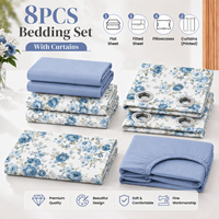 Ensemble de draps de lit en microfibre américaine personnalisé, 8 pièces, motifs floraux/à rayures, rideaux écologiques, taille Queen/King, pour le marché de gros