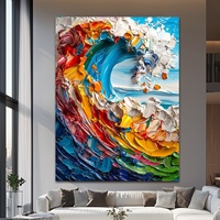 Toile peinte à la main en acrylique avec texture peinte à la main vague de l'océan moderne en vente personnalisée Art mural pour projet d'hôtel