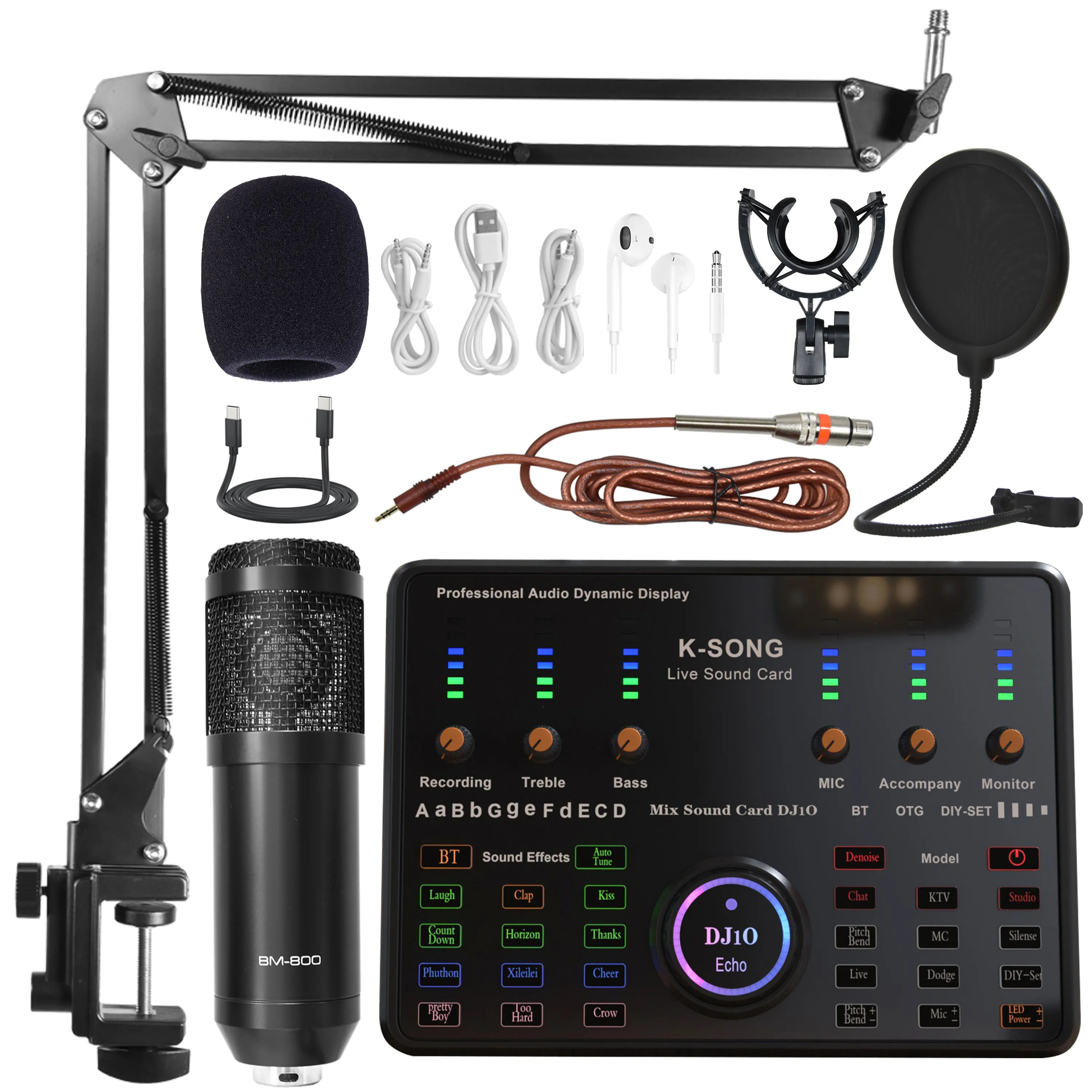 Profession elles BM800 BM900 Microfono & DJ10 Multifunktions-Soundkarte Füll licht Set Karaoke Studio Aufnahme kondensator mikrofon