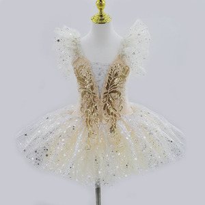 Vestido de Ballet con Lentejuelas para Niñas, Ropa de Actuación <span class=keywords><strong>Beige</strong></span>, Faldas de Danza Moderna para Niñas, Tutú de Ballet para Gimnasia, Ropa de Danza para Niños - Product Image 3