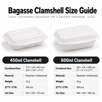 Boîte à hamburger rectangulaire en bagasse biodégradable pour plats à emporter, 450 ml