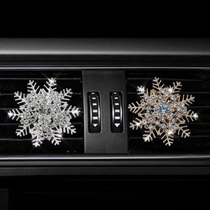 Penjepit Parfum Ventilasi Udara Motif Kepingan Salju Natal dengan Berlian Imitasi, Dekorasi Diffuser Aroma AC Mobil - Product Image 3