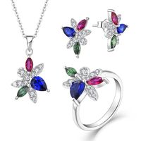 Bijoux de couleur améthyste naturelle péridot topaze Zircon 925 argent Sterling Zircon collier boucles d'oreilles bague ensemble