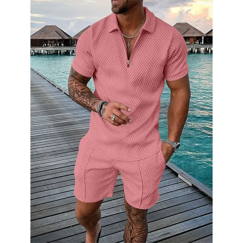 Fashion 1/4 zipper short sleeve men's T shirts
