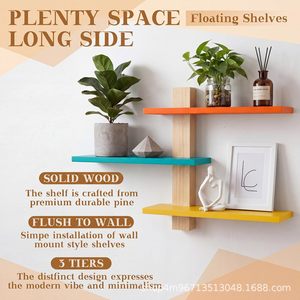 Wooden Wall <b>Shelf</b> Rectangle 3 Floors Durable Multi Layer Storage <b>Rack</b> For Home Decor Entryway Wall Mounted Type - Product Image 2